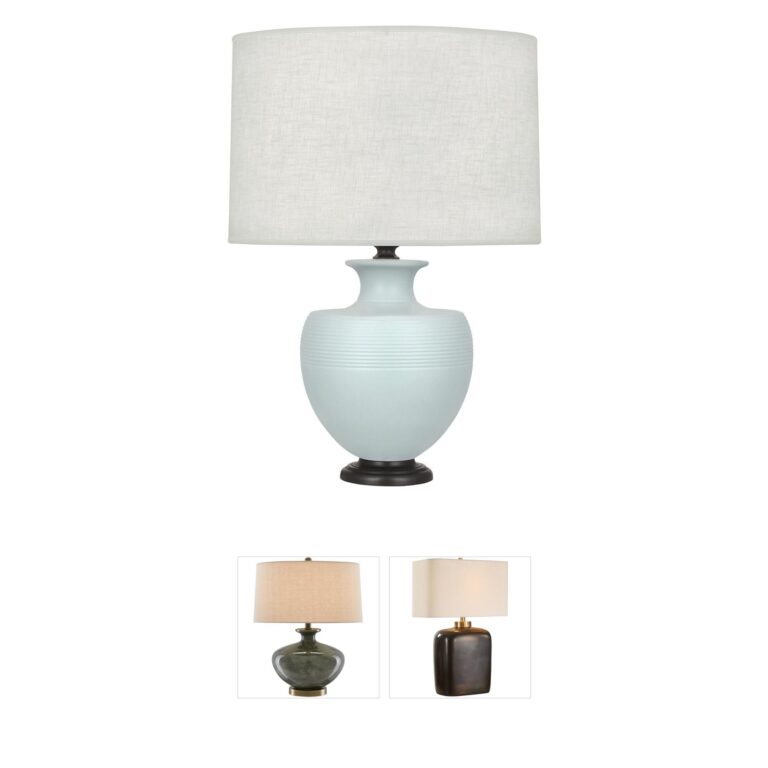 Robert Abbey Michael Berman Atlas Matte Sky Blue Glazed Ceramic Table Lamp