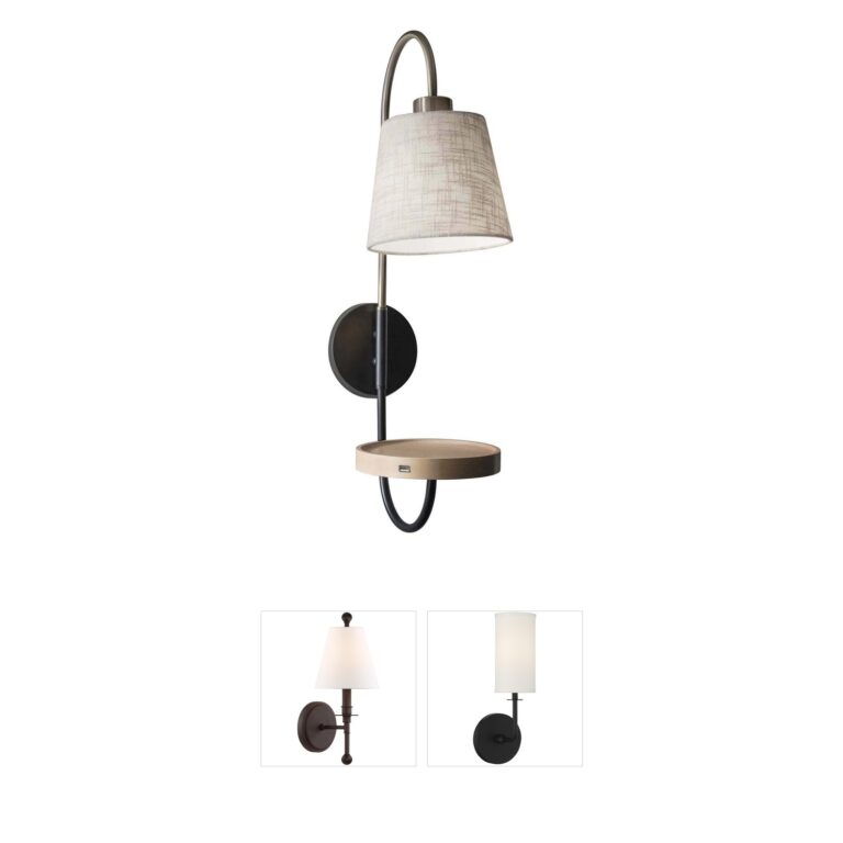 Adesso Jeffrey Black and Antique Brass Metal and Wood Wall Sconce