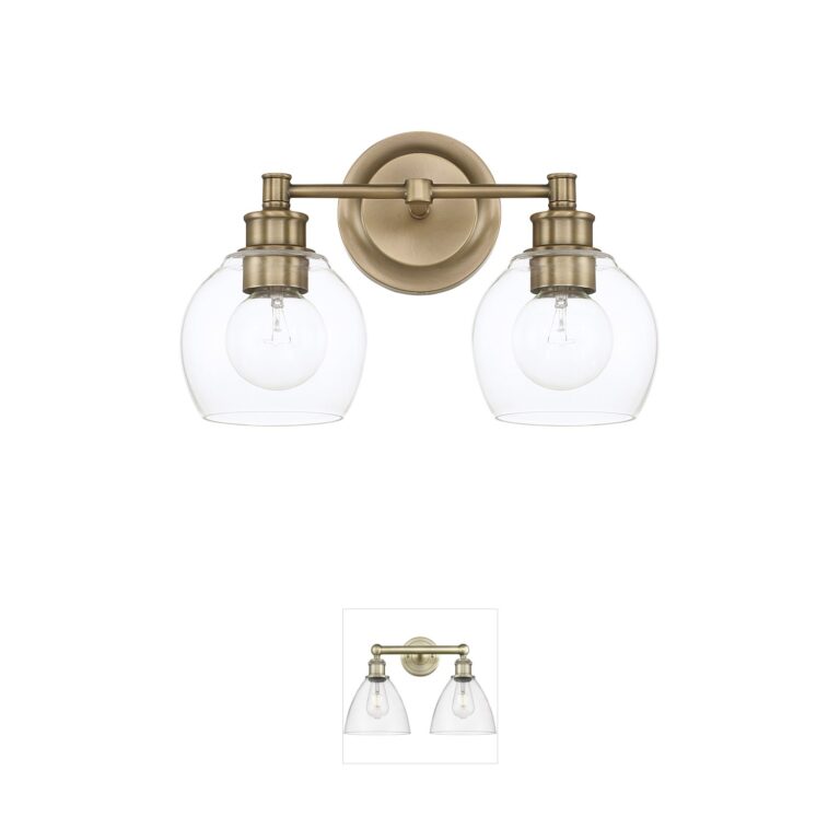 Capital Lighting Mid Century 2-Light Aged Brass Vanity with Clear Glass Globes