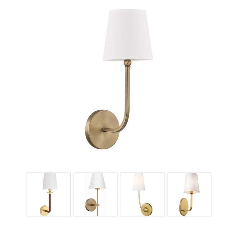 Capital Lighting Dawson 1-Light Aged Brass Wall Sconce with White Fabric Shade