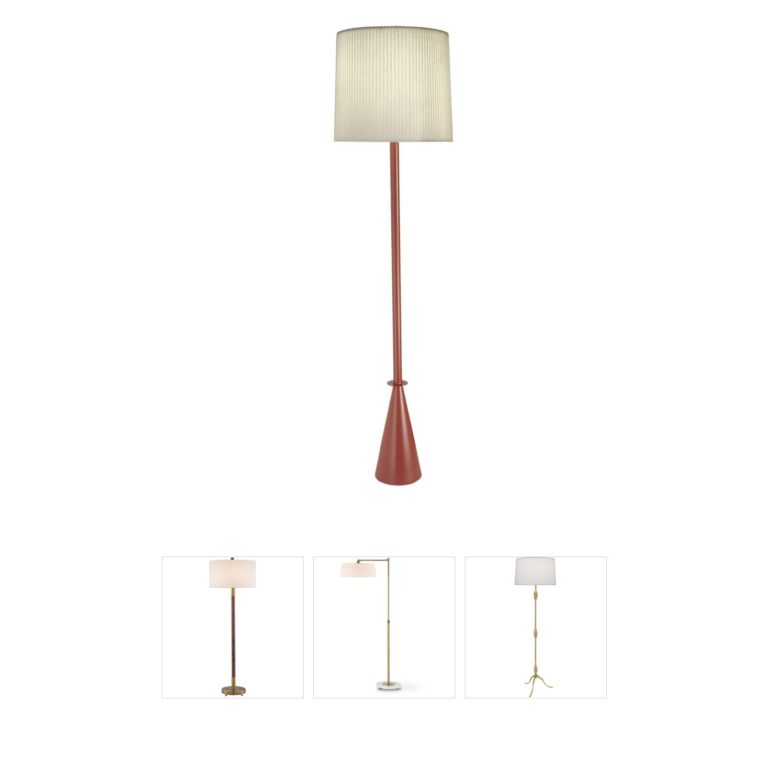 Stiffel Ellie Floor Lamp in Maple Leaf Red with Natural Linen Pleated Shade