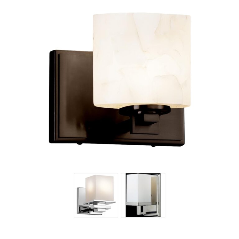 Justice Design Alabaster Rocks Dark Bronze Sconce with Shaved Alabaster Resin