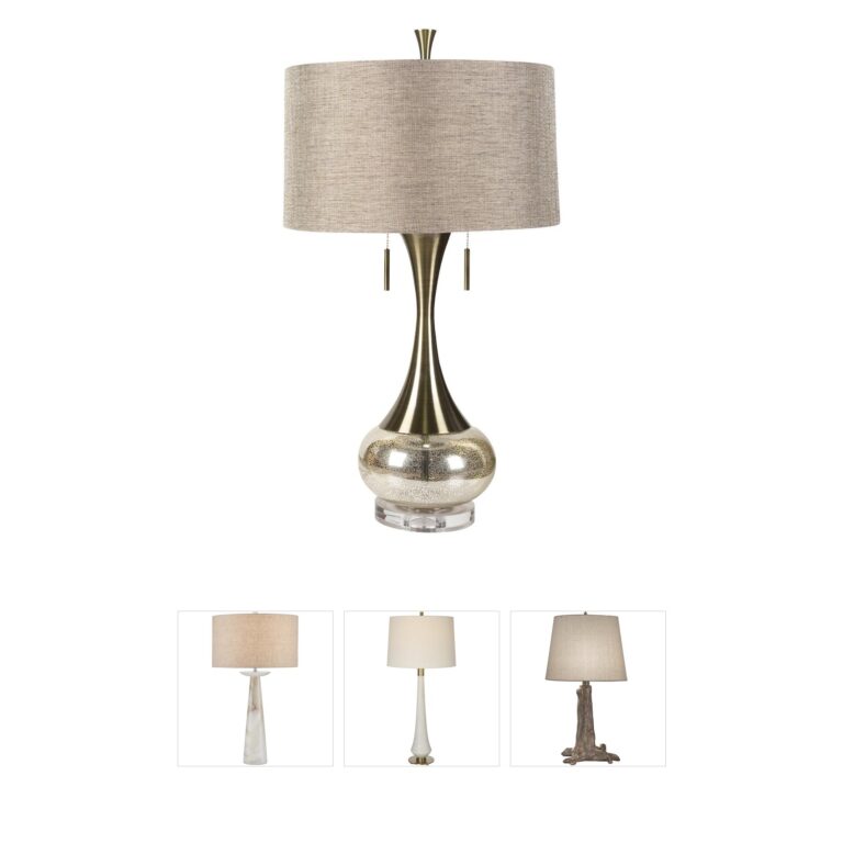 Surya Karval Champagne Table Lamp with Faux Silk Shade