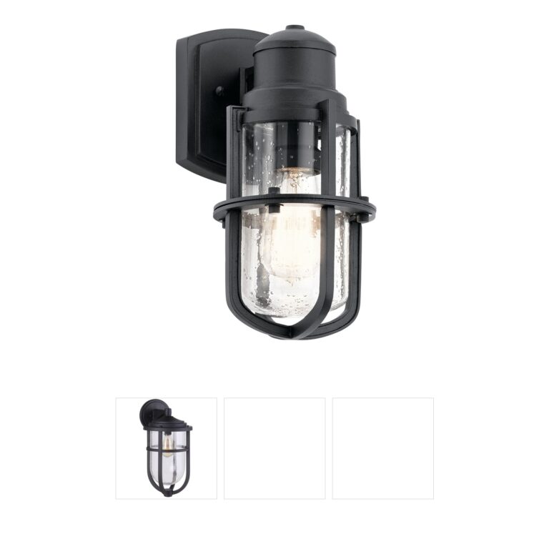 Kichler Suri Textured Black Outdoor Wall Light with Clear Seeded Glass