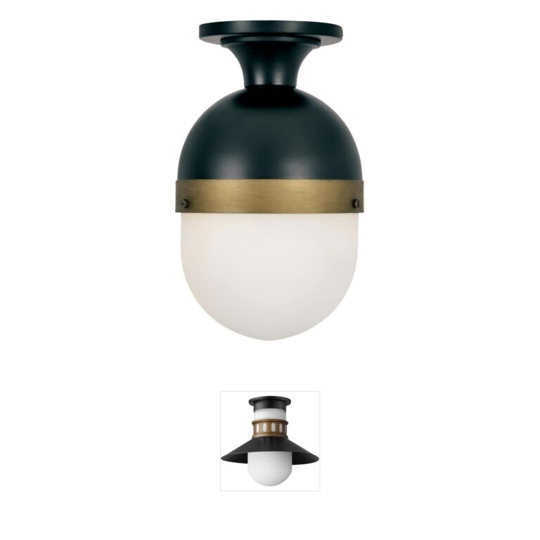 Crystorama Capsule Matte Black Textured Gold Steel Outdoor Semi-Flush