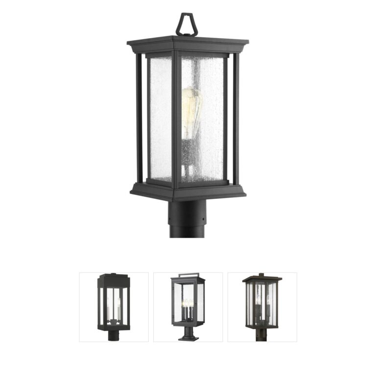 Progress Lighting Endicott Textured Black Outdoor Post Lantern with Clear Seeded Glass