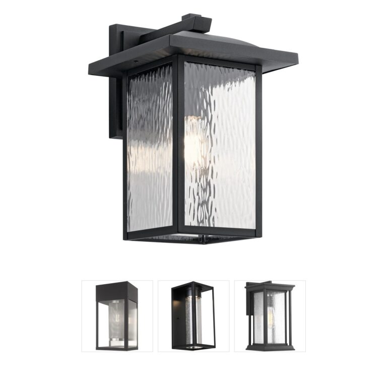 Kichler Capanna Textured Black Outdoor Wall Light with Clear Water Glass