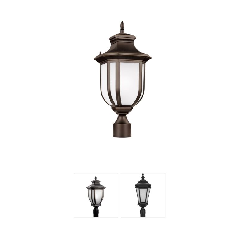 Generation Lighting Childress Antique Bronze Outdoor Post Lantern with Satin Etched Glass