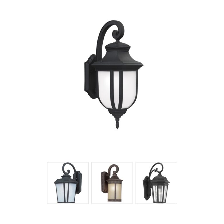 Generation Lighting Childress Large Black Outdoor Wall Lantern with Satin Etched Glass