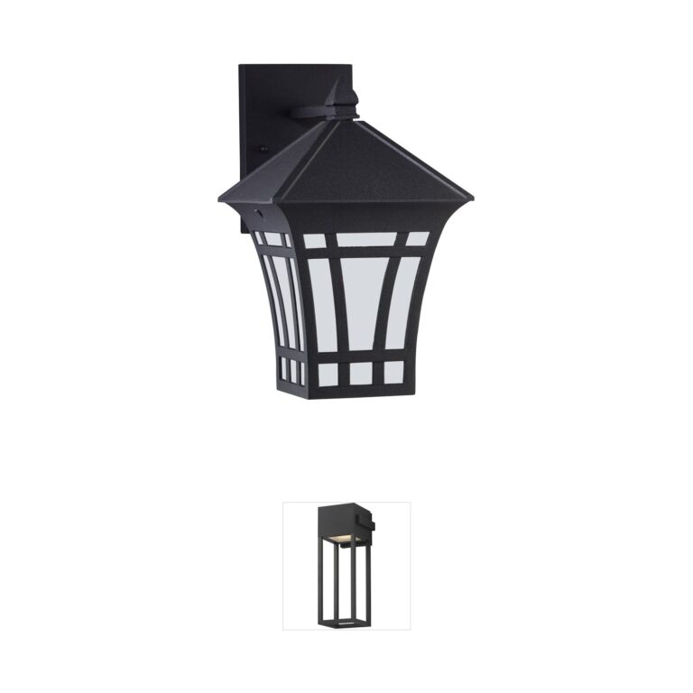 Generation Lighting Herrington Black LED Outdoor Wall Lantern with Etched White Glass