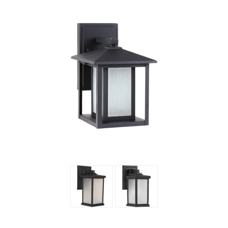 Generation Lighting Hunnington Black Outdoor Wall Lantern with Etched Seeded Glass