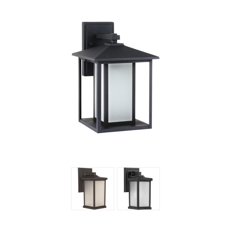 Generation Lighting Hunnington Black LED Outdoor Wall Lantern with Etched Seeded Glass