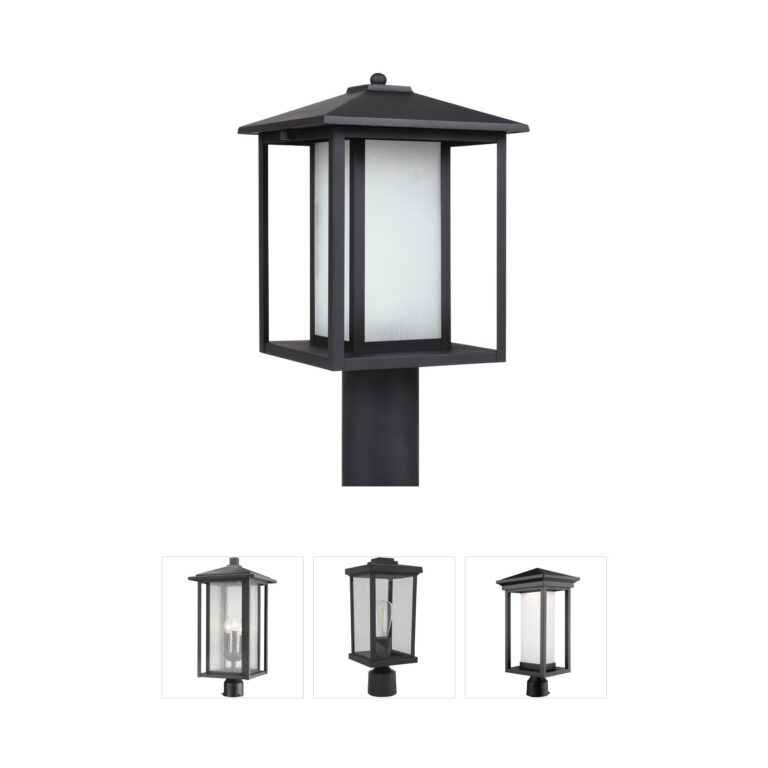 Generation Lighting Hunnington Black Outdoor Post Lantern with Etched Seeded Glass