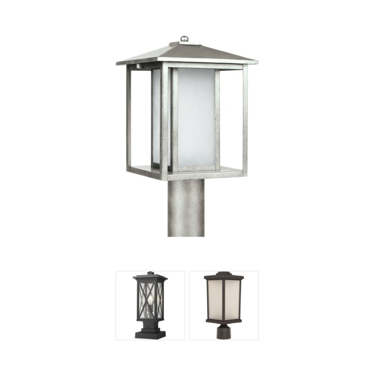 Generation Lighting Hunnington Weathered Pewter Outdoor Post Lantern with Etched Seeded Glass
