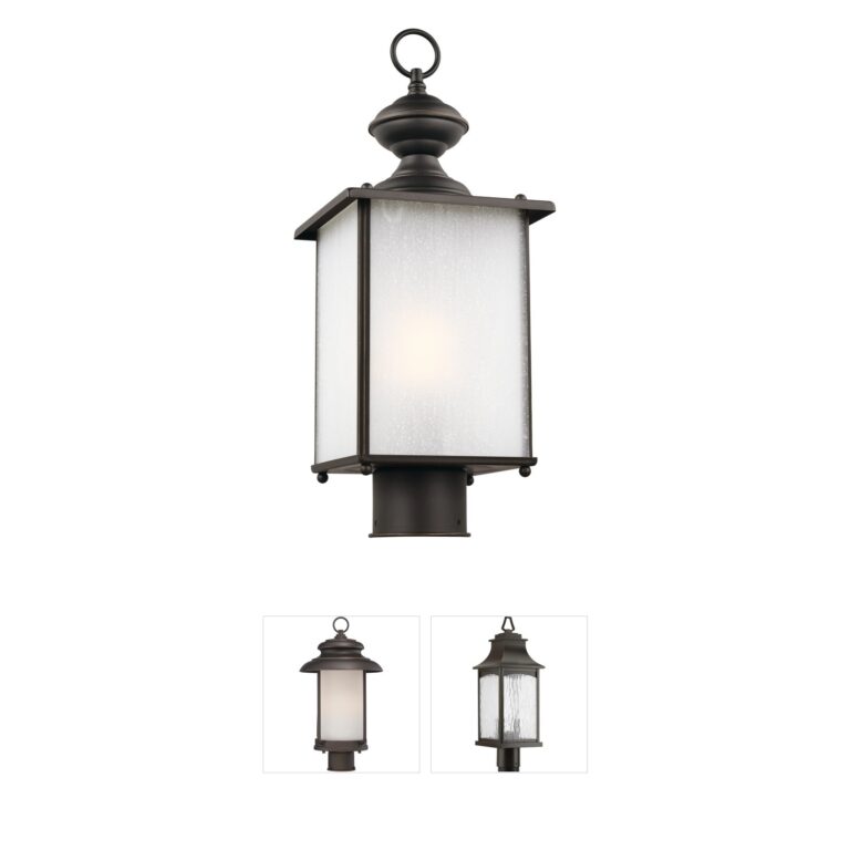 Generation Lighting Jamestowne Antique Bronze Outdoor Post Lantern with Frosted Seeded Glass