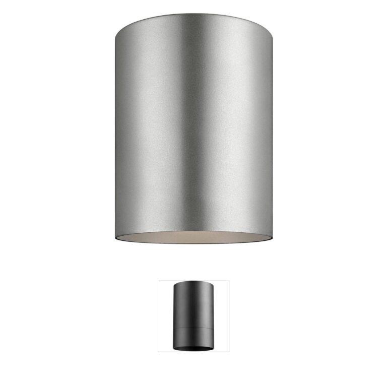 Visual Comfort Studio Collection Outdoor Cylinders Integrated LED Flush Mount in Painted Brushed Nickel
