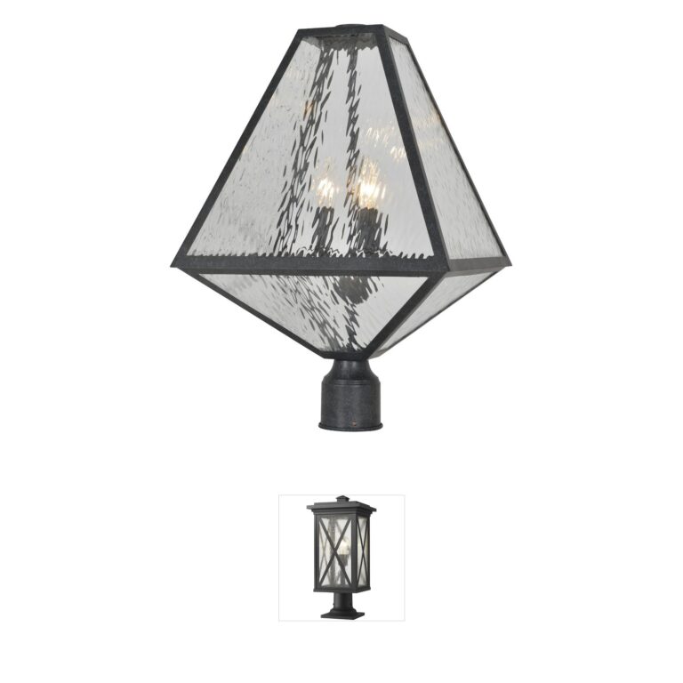 Crystorama Glacier Black Charcoal Outdoor Post Light with Water Glass