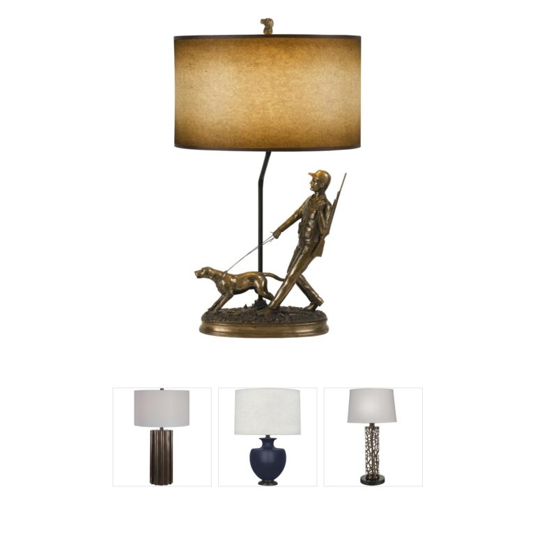 Cal Lighting Hunter Cast Bronze Table Lamp with Oval Paper Shade