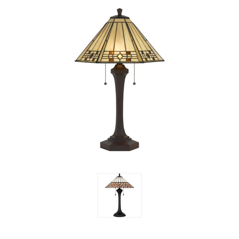 CAL Lighting Tiffany Matt Black Table Lamp with Tiffany Glass Shade