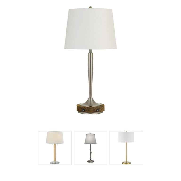 CAL Lighting Chester Brushed Steel & Wood Table Lamp with USB