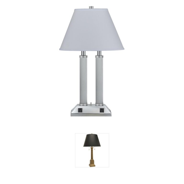 CAL Lighting Hotel Chrome Desk Lamp with Dual Outlets
