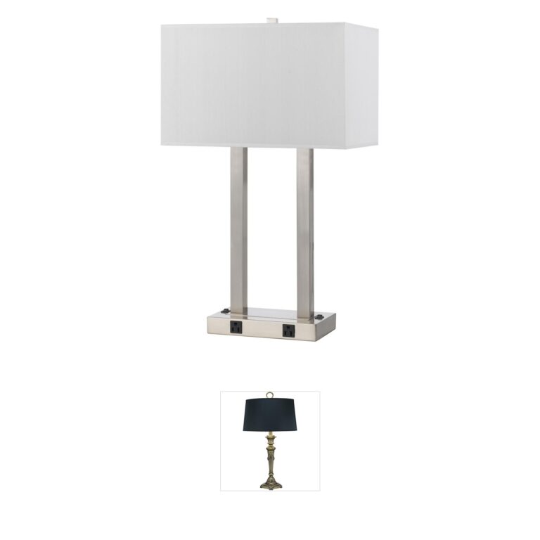 CAL Lighting Signature Brushed Steel Desk Lamp with Power Outlets