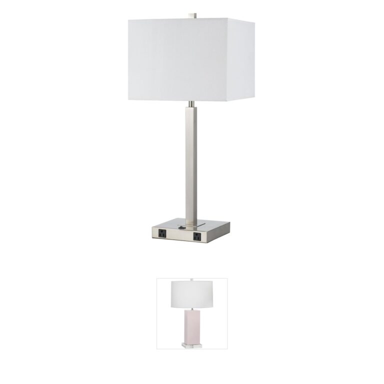 CAL Lighting Signature Brushed Steel Table Lamp with Outlets