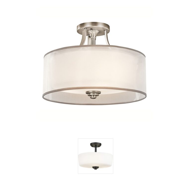 Kichler Lacey Steel and Satin Etched Glass Semi-Flush Mount