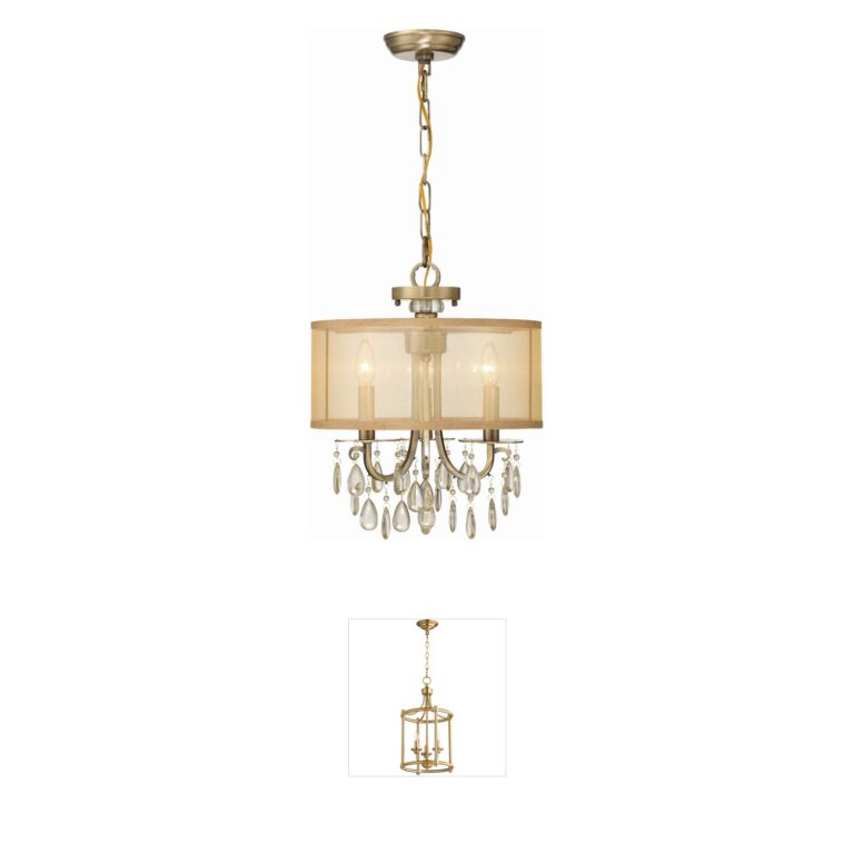 Crystorama Hampton 14" Antique Brass Mini Chandelier with Silk Shade