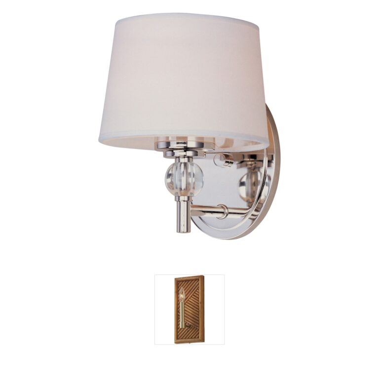 Maxim Lighting Rondo Polished Nickel 1-Light Wall Sconce with White Fabric Shade