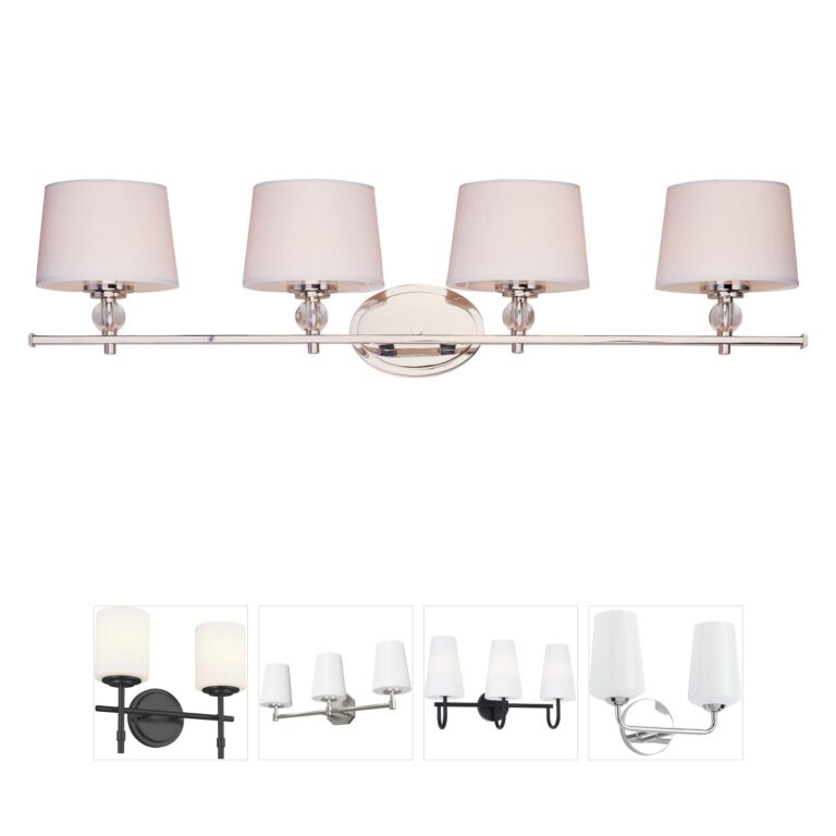 Maxim Lighting Rondo 4-Light Polished Nickel Vanity with Fabric and White Glass Shades