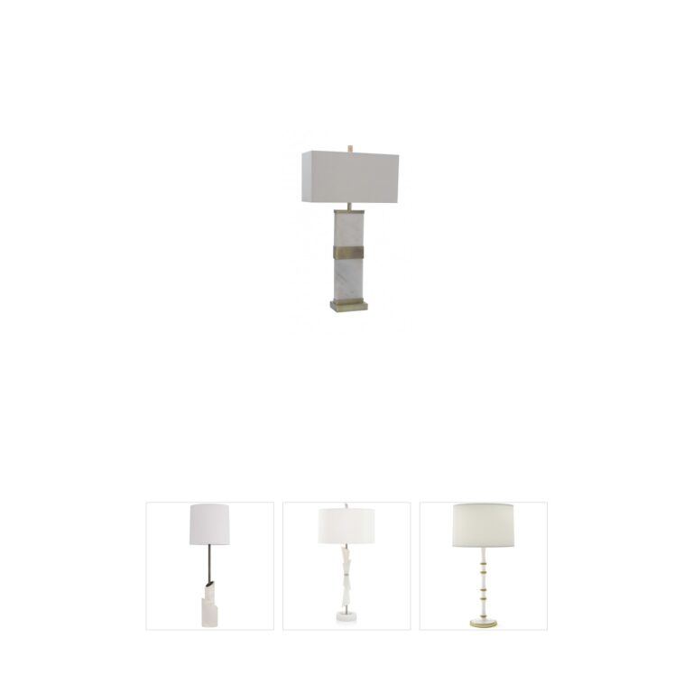 Bethel International Canada Antique Brass and White Marble Table Lamp
