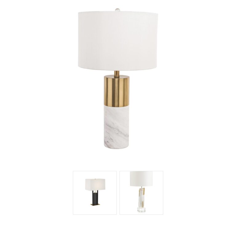 Bethel International Canada Gold & White Marble Drum Table Lamp