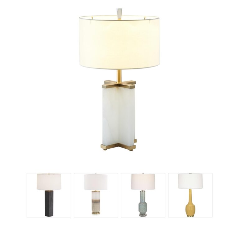 Bethel International Canada Gold and White Alabaster Table Lamp