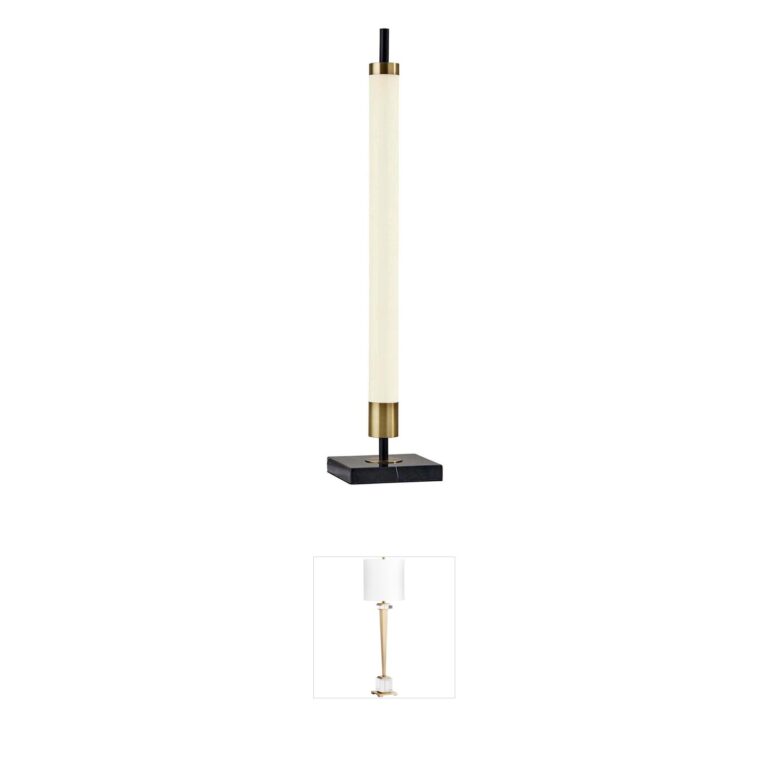 Adesso Piper LED Table Lamp with Black Marble and Antique Brass