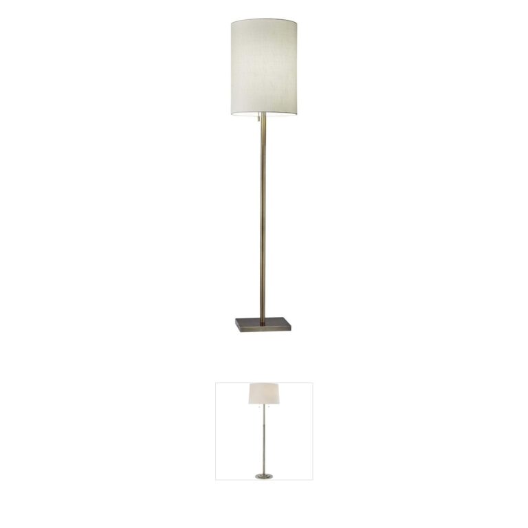 Adesso Liam Antique Brass and Fabric Floor Lamp