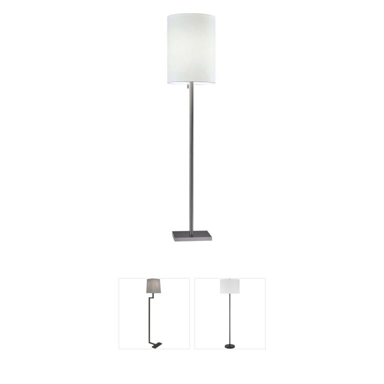 Adesso Liam Brushed Steel Floor Lamp with Textured Fabric Shade