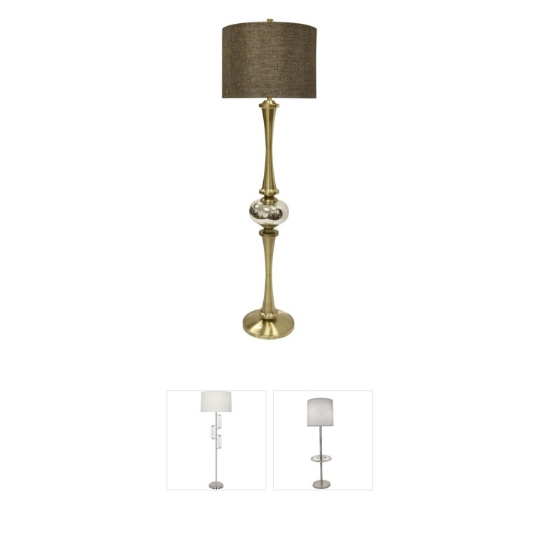 Harp and Finial Charlemagne Antique Brass and Mercury Glass Floor Lamp