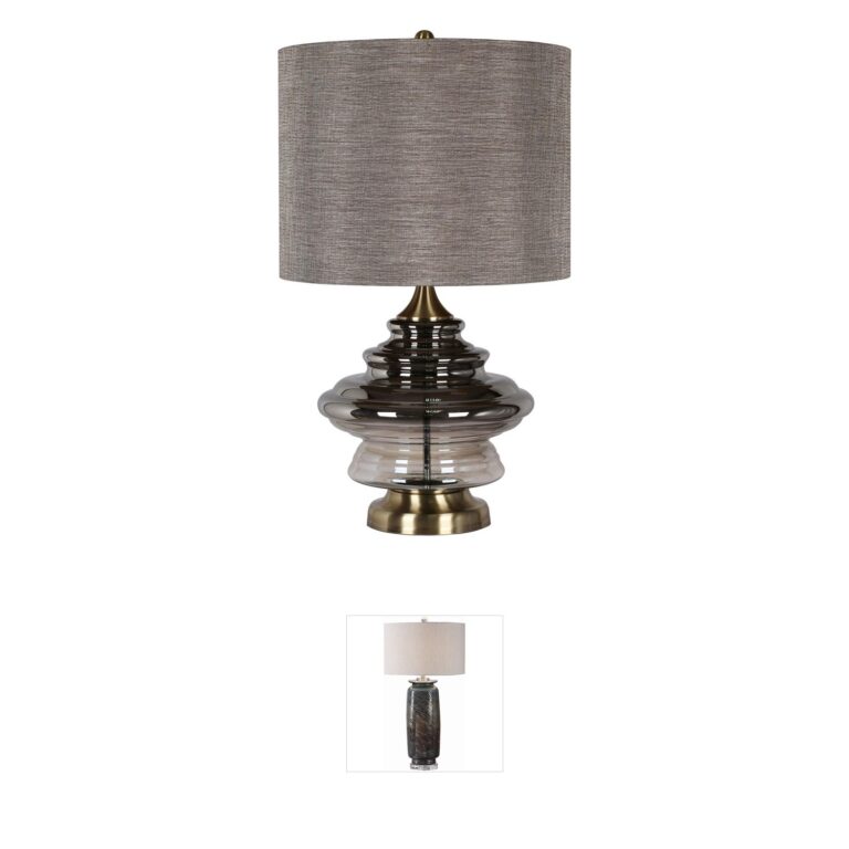 Harp and Finial Kimball Smoked Ombre Glass and Brass Table Lamp