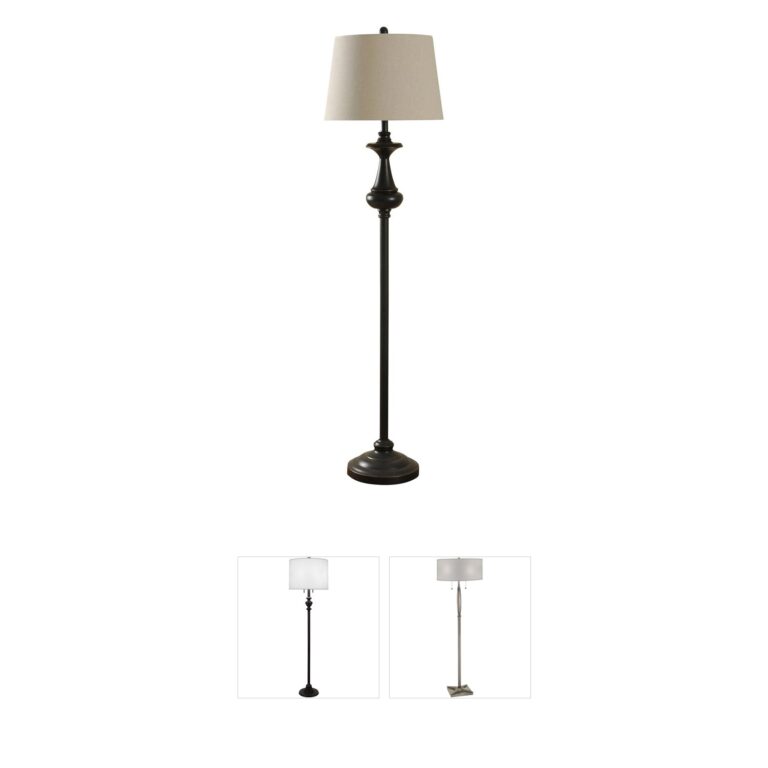 StyleCraft Home Collection Signature Bronze Floor Lamp with Natural Linen Shade