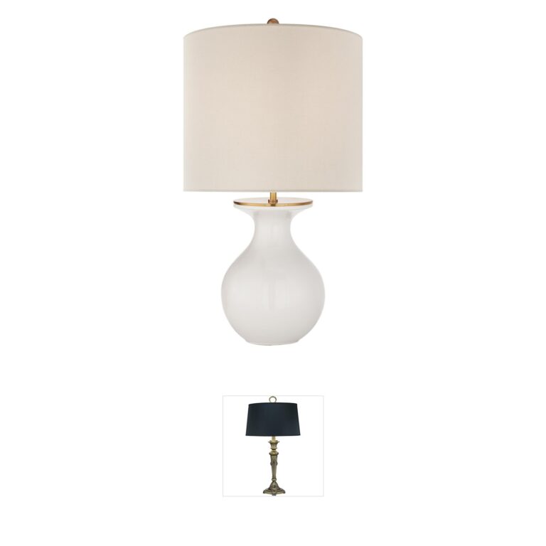 Visual Comfort Signature Collection kate spade new york Albie New White Desk Lamp with Cream Linen Shade