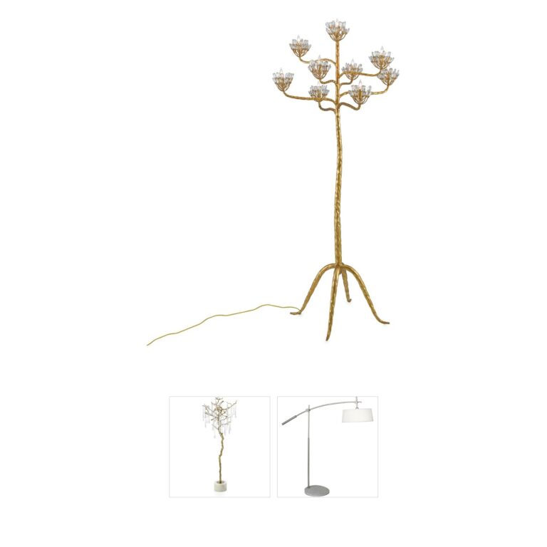 Currey & Company Agave Americana Gold Leaf Wrought Iron Floor Candelabra