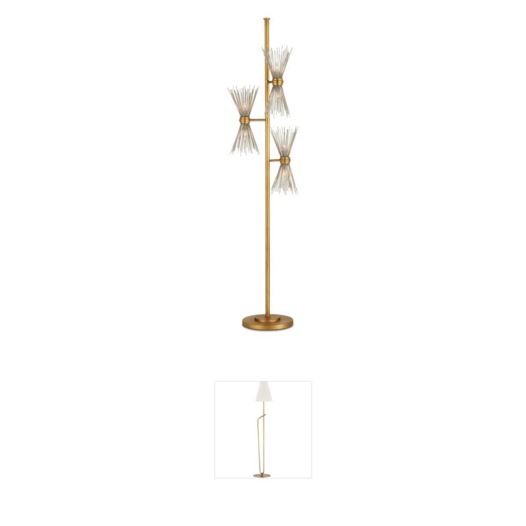Currey & Company Novatude Antique Gold Leaf Wrought Iron Floor Lamp
