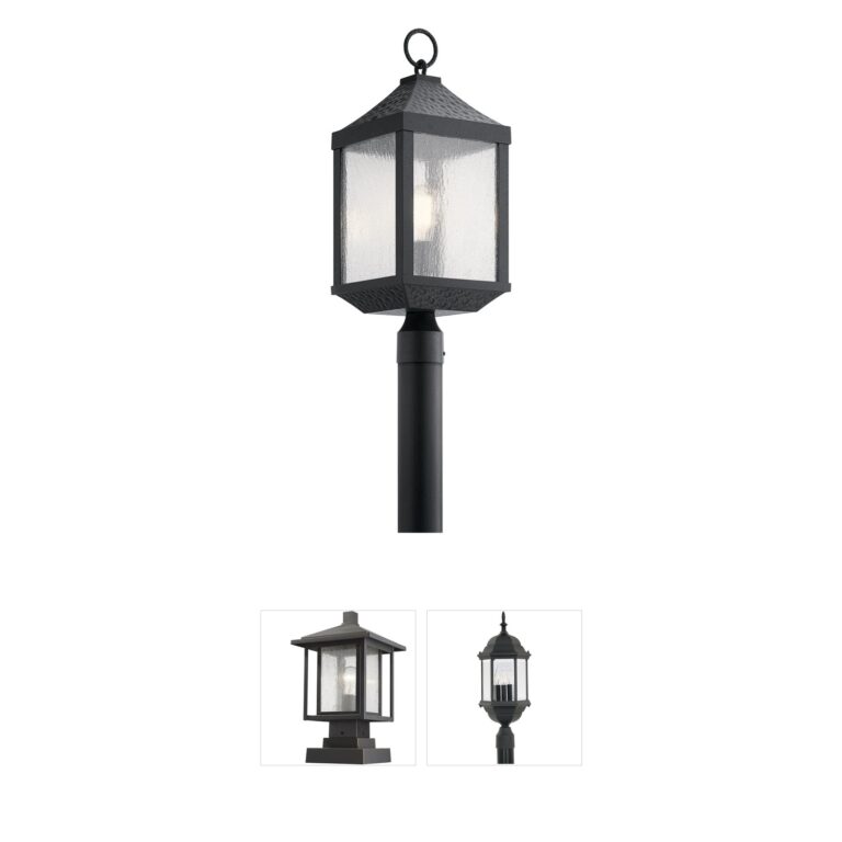Kichler Springfield Distressed Black Aluminum Outdoor Post Lantern with Clear Seeded Glass