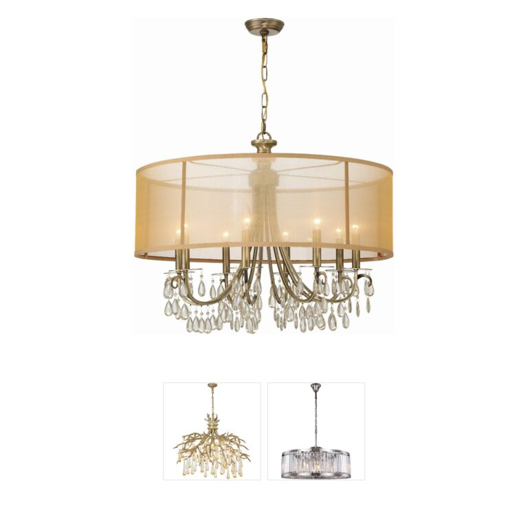 Crystorama Hampton Antique Brass & Crystal Drum Chandelier