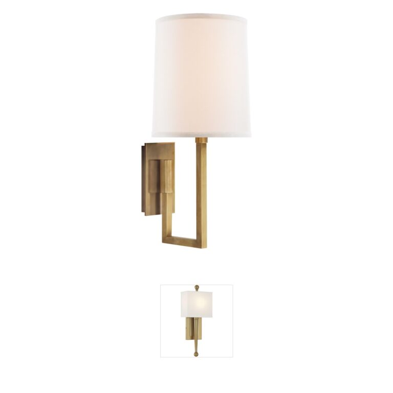 Visual Comfort Signature Collection Barbara Barry Aspect Soft Brass Library Sconce with Linen Shade
