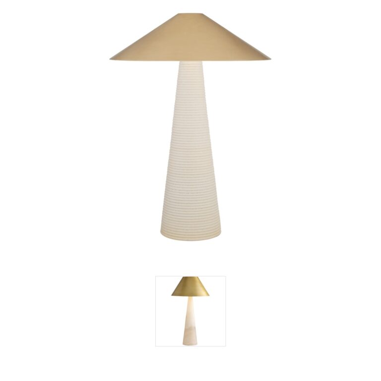 Visual Comfort Signature Collection Kelly Wearstler Miramar2 Porous White Porcelain Table Lamp with Antique-Burnished Brass Shade