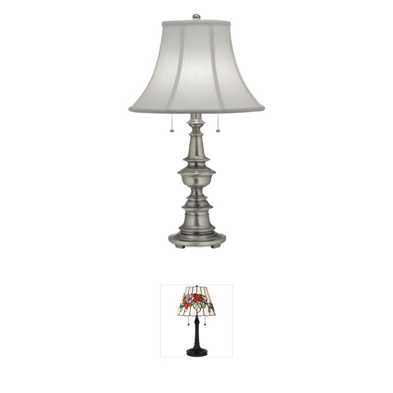 Stiffel Lamps Ellie Cast Metal Table Lamp with Off-White Silk Shade
