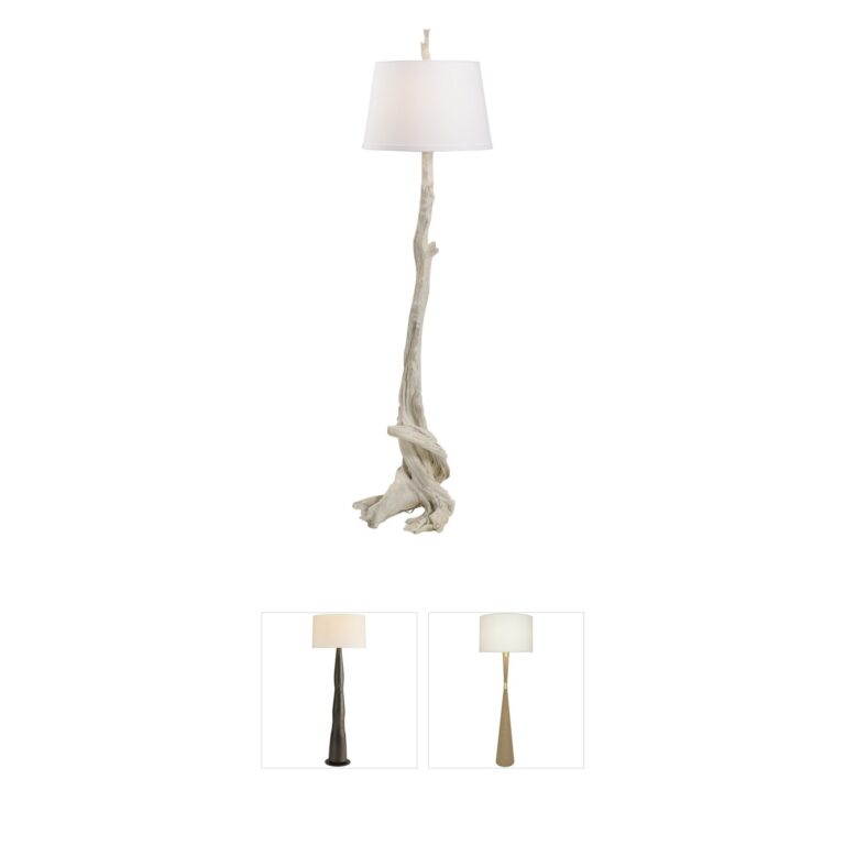Wildwood Biltmore Whitewash Composite Floor Lamp with White Linen Shade