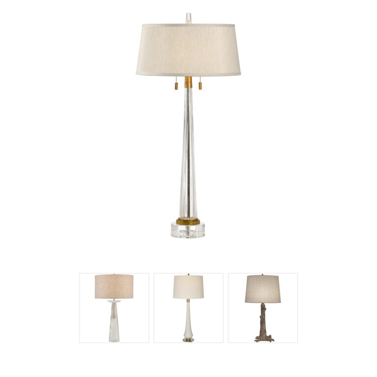 Wildwood Collection Clear Glass Table Lamp with Taupe Linen Shade
